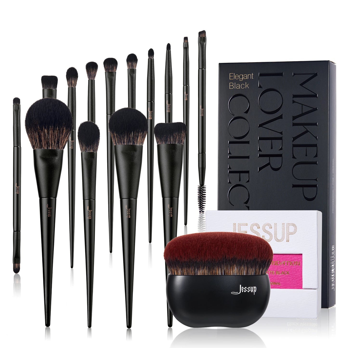 Set de Brochas de Maquillaje Jessup, 10-14 piezas - Contorno, Base, Polvo, Sombra, Iluminador, Difuminado, Corrector y Delineador T336