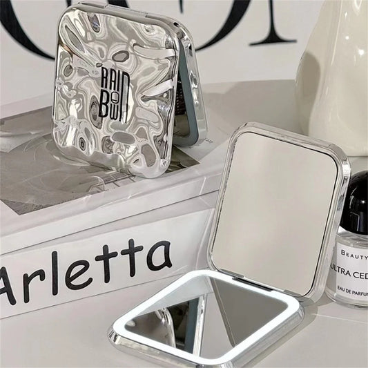 Espejo de Maquillaje de bolsillo con Luz LED - Plegable, Portátil, Doble Cara, Ideal para Viaje y Escritorio