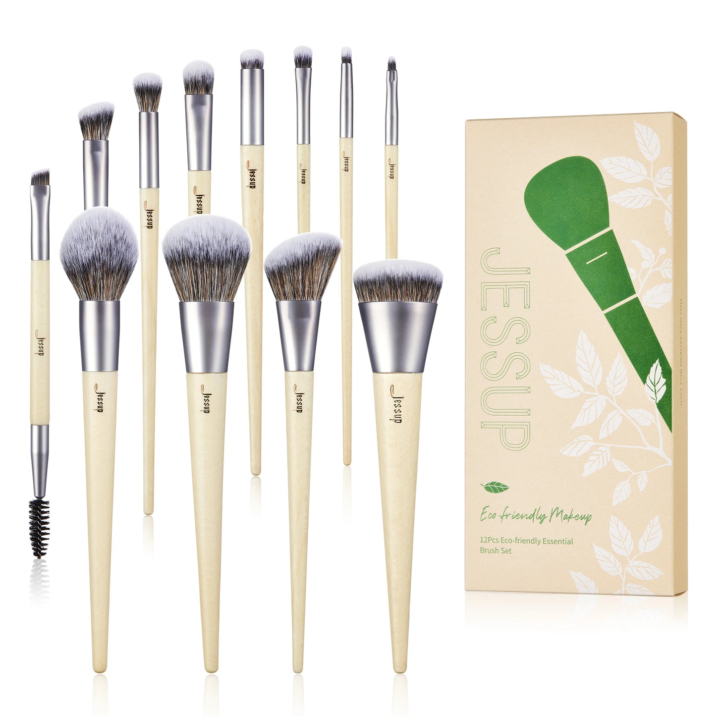 Set de Brochas de Maquillaje Jessup, 10-14 piezas - Contorno, Base, Polvo, Sombra, Iluminador, Difuminado, Corrector y Delineador T336