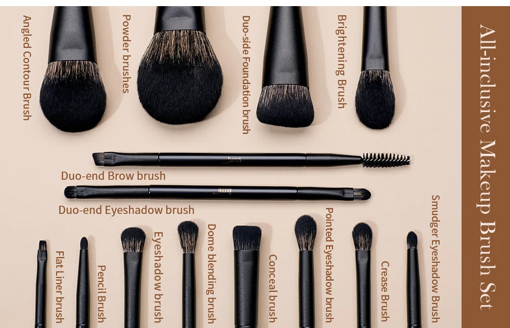 Set de Brochas de Maquillaje Jessup, 10-14 piezas - Contorno, Base, Polvo, Sombra, Iluminador, Difuminado, Corrector y Delineador T336