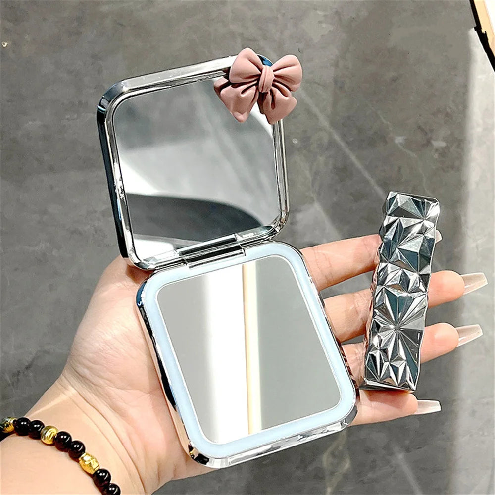 Espejo de Maquillaje de bolsillo con Luz LED - Plegable, Portátil, Doble Cara, Ideal para Viaje y Escritorio
