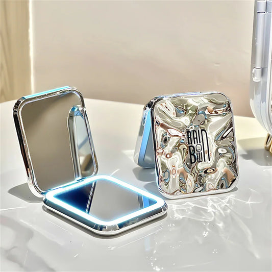 Espejo de Maquillaje de bolsillo con Luz LED - Plegable, Portátil, Doble Cara, Ideal para Viaje y Escritorio