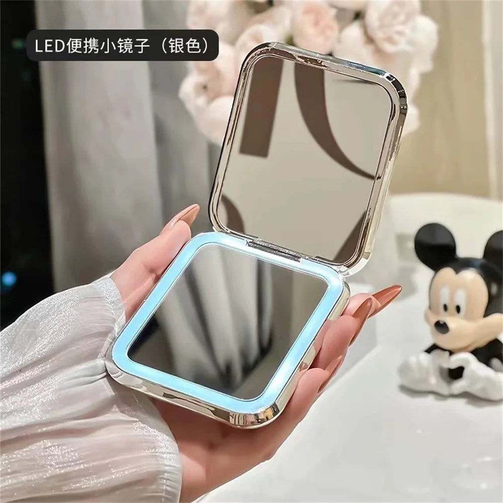 Espejo de Maquillaje de bolsillo con Luz LED - Plegable, Portátil, Doble Cara, Ideal para Viaje y Escritorio