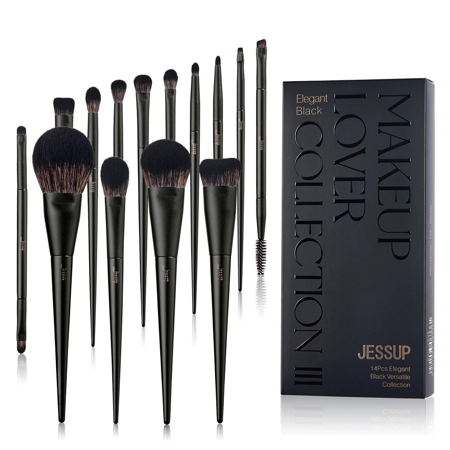 Set de Brochas de Maquillaje Jessup, 10-14 piezas - Contorno, Base, Polvo, Sombra, Iluminador, Difuminado, Corrector y Delineador T336