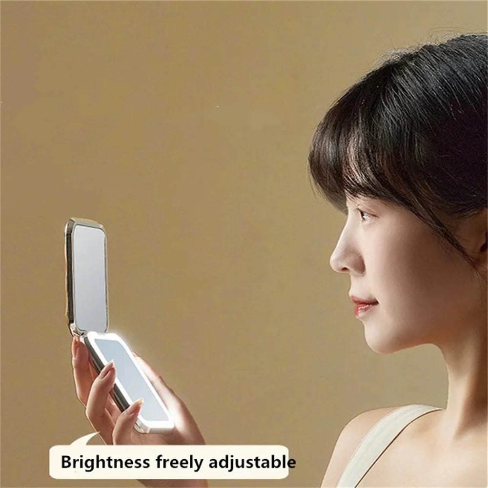 Espejo de Maquillaje de bolsillo con Luz LED - Plegable, Portátil, Doble Cara, Ideal para Viaje y Escritorio