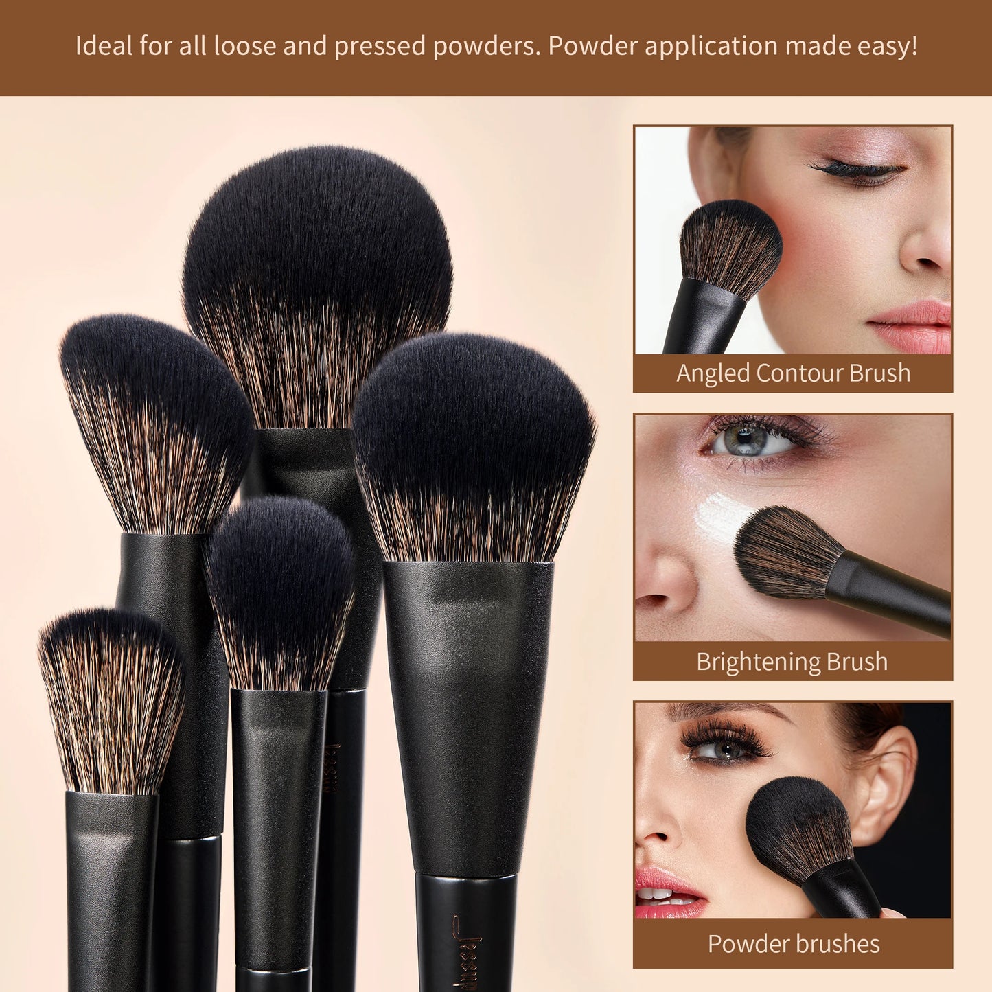 Set de Brochas de Maquillaje Jessup, 10-14 piezas - Contorno, Base, Polvo, Sombra, Iluminador, Difuminado, Corrector y Delineador T336