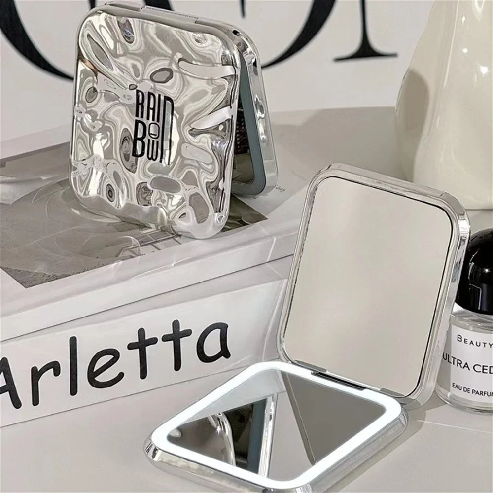 Espejo de Maquillaje de bolsillo con Luz LED - Plegable, Portátil, Doble Cara, Ideal para Viaje y Escritorio