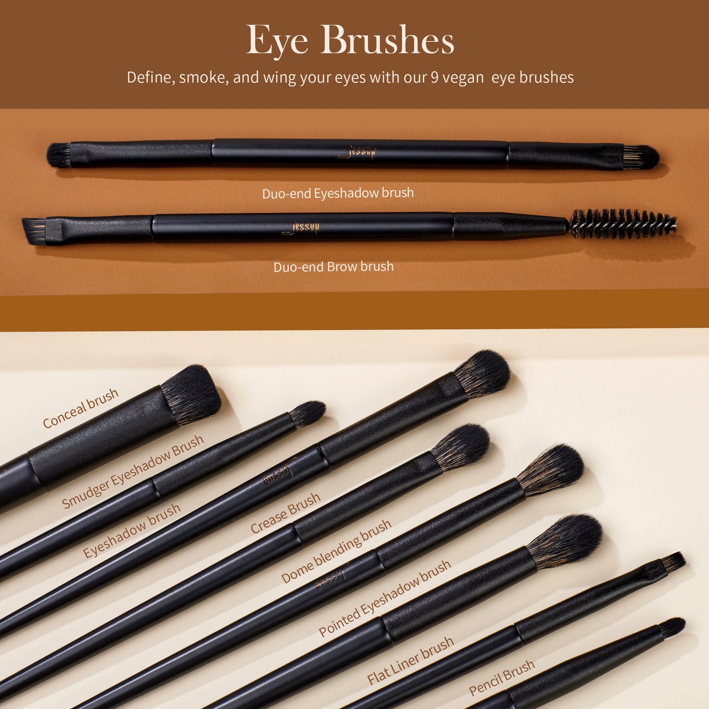 Set de Brochas de Maquillaje Jessup, 10-14 piezas - Contorno, Base, Polvo, Sombra, Iluminador, Difuminado, Corrector y Delineador T336